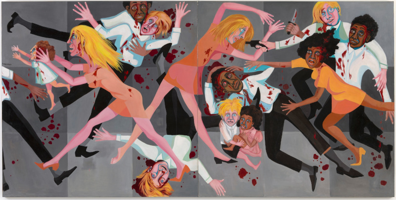 Faith Ringgold. : Faith Ringgold American People Series #20: Die 1967 Huile sur toile, deux panneaux 182,9 x 365,8 cm The Museum of Modern Art, New York, Purchase; and gift of The Modern Women's Fund, Ronnie F. Heyman, Glenn and Eva Dubin, Michael S. Ovitz, Daniel and Bret